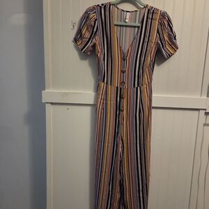 Xhilaration Striped Multi Colored Button Up Crop Jumpsuit. Size XS